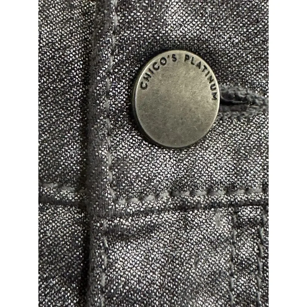 Chicos Platinum Size 3 Jeans Gray Silver Metallic Glimmer Stretch #7223